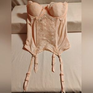 LADY MARLENE RETRO STRAPLESS UNDERWIRE BLUSH CORSET BRA WITH GARTER 36 USA